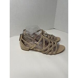 Miu Miu Studded Leather Strappy Sandals Small Heel Beige  Size 38/ 7.5-8 Italy